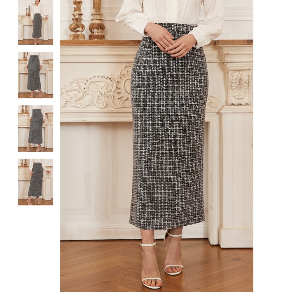 SHEIN Split Hem Plaid Tweed Skirt MEDIUM